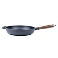 non-stick cast iron metal fry pan skillet with wooden handle